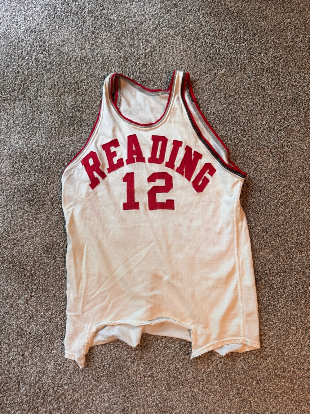 Vintage Distressed READING 12 White & Red Athletic basketball tank jersey